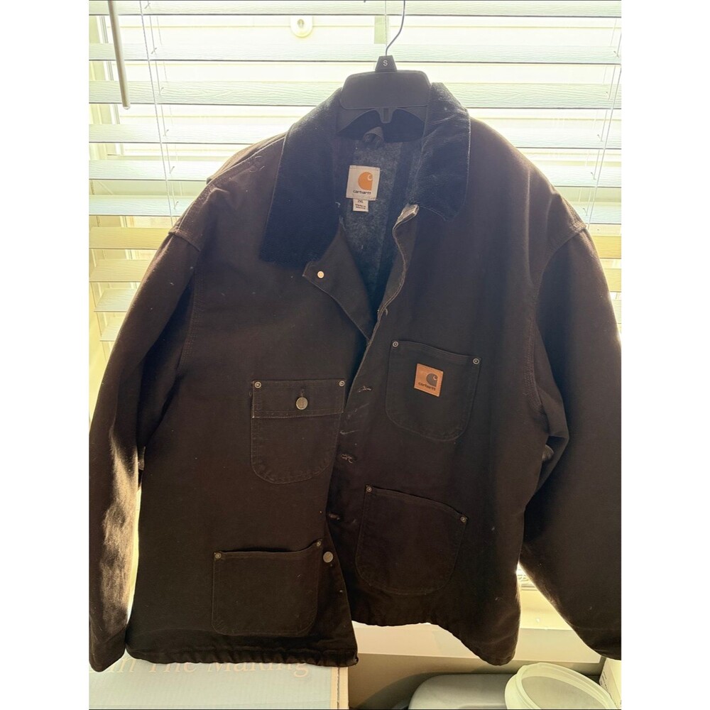 Carhartt Brown Duck Canvas Work Jacket with Corduroy Collar